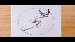 آموزش نقاشی آسان || نحوه ترسیم پروانه نشسته روی انگشت 