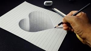 نحوه ترسیم شکل قلب حفره سه بعدی - طراحی گام به گام با مداد