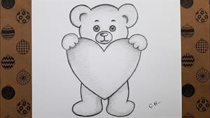 چگونه خرس عروسکی زیبا را قدم به قدم، نقاشی های آسان با مداد 