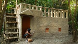 ساخت خانه ویلایی گلی در جنگل بدون ابزار