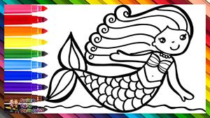 آموزش نقاشی / طراحی و رنگ آمیزی یک پری دریایی زیبا 