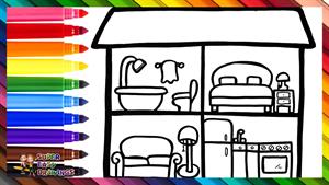 آموزش نقاشی کودک - طراحی و رنگ آمیزی یک عمارت بزرگ