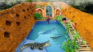 ساخت استخر تمساح در اطراف خانه مخفی زیرزمینی