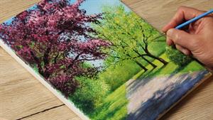 نقاشی درختان بهار / نقاشی اکریلیک