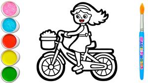دختر دوچرخه سواری نقاشی، نقاشی، رنگ آمیزی برای کودکان و نوجو
