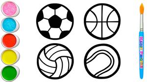 توپ فوتبال و 5 توپ ورزشی دیگر طراحی، نقاشی، رنگ آمیزی برای ک