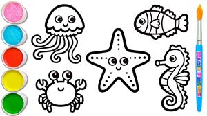 طراحی، نقاشی، رنگ آمیزی حیوانات دریایی برای کودکان 
