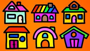 آموزش نقاشی کودکان / کشیدن انواع خانه های 