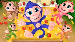 انیمیشن Lalafun - پنج میمون کوچک در حال پریدن روی تخت