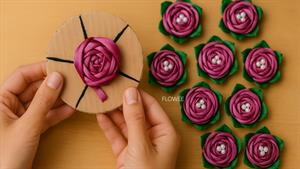 آموزش گل رز روبانی با مقوا