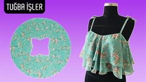 برش و دوخت تاپ شیفون دو لایه با بند کراواتی