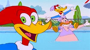 کارتون وودی دارکوبه _ وودی شنای موزون انجام می‌دهد