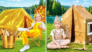 ماجراهای کاتیا و دیما - چالش کمپینگ مقوایی برای بچه ها