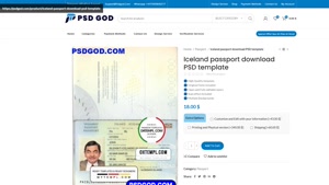 Iceland passport download PSD template