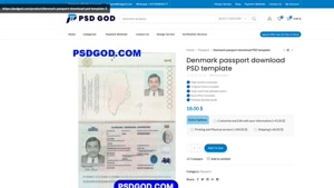 Denmark passport download PSD template