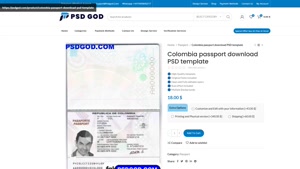 Colombia passport download PSD template